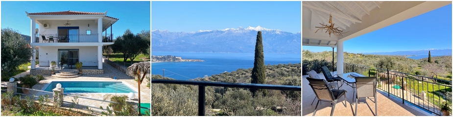 Villa Vasilitsi ref.376: Meer- und Bergblick, gelegen in der Gegend von Vasilitsi - Koroni, Grundstück 477 m², Wohnfläche 140 m² (4 Schlafzimmer, 2 Bäder), große überdachte Veranden, Swimmingpool, gepflasterte Poolterrasse, Parkplatz.