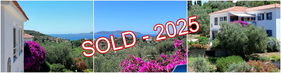 [VERKAUFT] Villa Neratzies ref.385: Wunderschöner Meer- und Inselblick, 850m (10') Fußweg zum Strand und dem Dorf Finikounda, Grundstück 2.522 m², Wohnfläche 175,73 m² (3 Schlafzimmer, 2 Bäder) plus integrierter Garage 41,37 m², große Terrassen, Parkplatz, Garten.